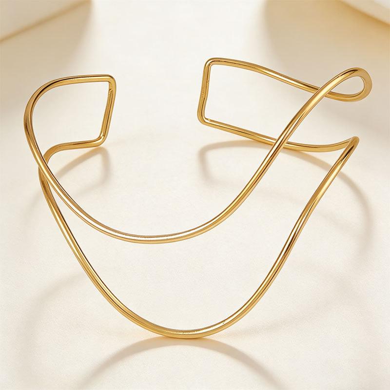 European & American Adjustable Double Layer Metal Arm Bracelet – Niche, Irregular, Simple Design