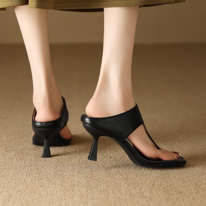 Fashion Elegant Flip Flops Summer Shoes Woman Black Green Slippers Sexy Thin High Heels Sandals Slides Shoes Lady Plus Size 45