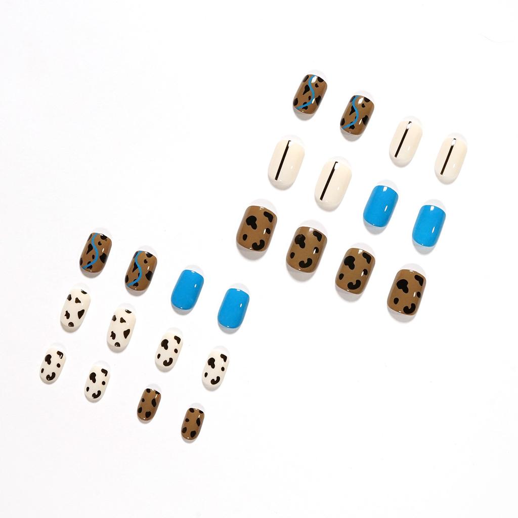 Milk coffee leopard print contrasting color wearing nail art finished fake nail nail art patch nail patch waterproof removable nail piece