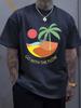 Unisex Vintage Beach Palm Tree Sunset Slogan Print Crew Neck Short Sleeve Oversized Loose Casual Summer Streetwear Basic Daily Tee