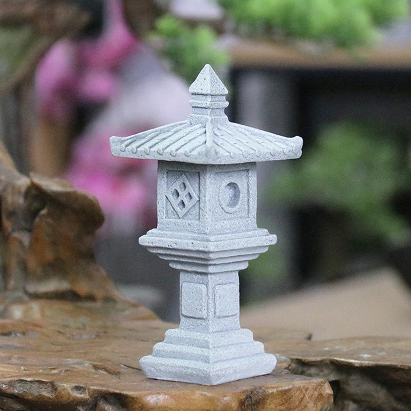 Vintage Zen Miniatyr Sand Stone Tower Pavilion Ornaments Lyktfigurer Japansk hage Bonsai Rockery Lanscaping Home Decor