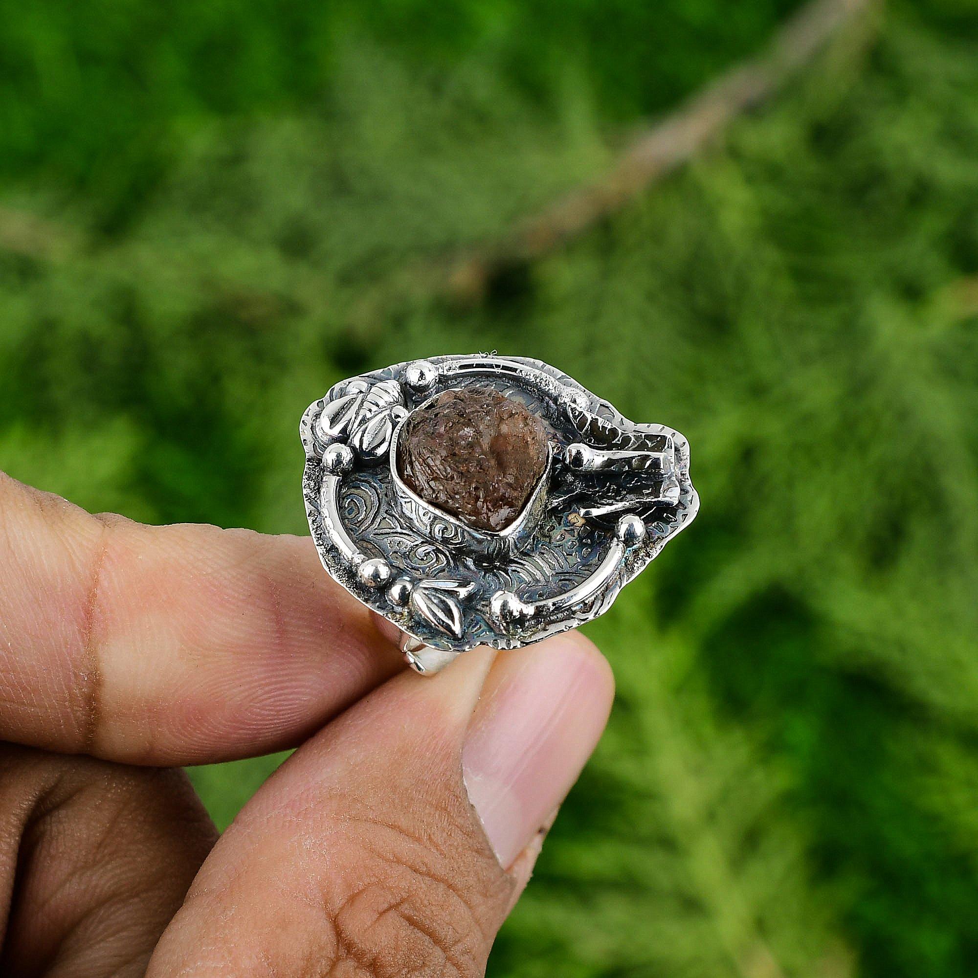 

Gift For Her 925 Silver Natural Hessonite Rough Statement Adjustable Ring Adjustable