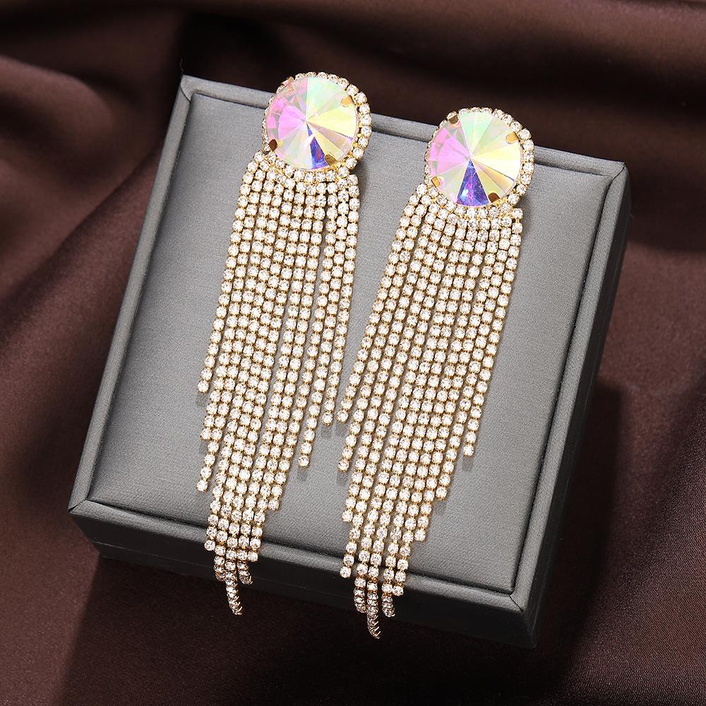 Exaggerated Wind Diamond-Set Fringed Earrings, High-End Niche Design, Exquisite Earrings, Personalized Long Earrings