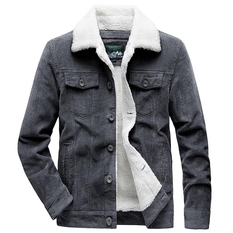 Men's Retro Corduroy Lambswool Jacket - Thickened, Fleece-Lined Cotton-Padded Coat for Autumn and Winter.