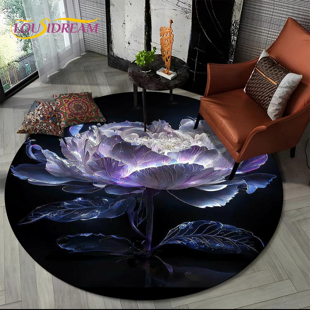 3D Dream Flower Rose Daisy Nordic Round Carpet Rug for Living Room Bedroom Child Playroom Chair Decor,Pet Area Rug Non-slip Mat