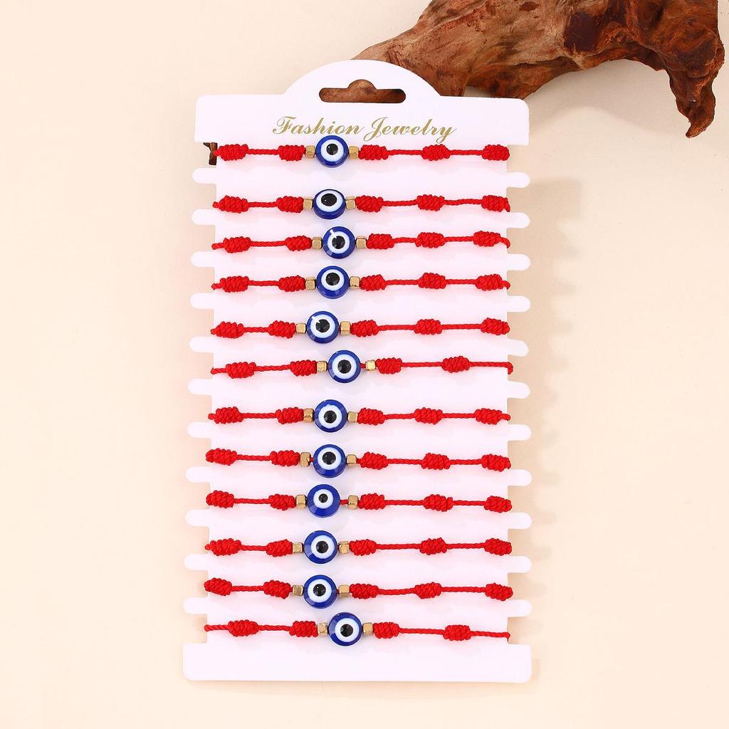 Modrý náramek se zlým okem a červenou šňůrkou - Ručně tkaný design