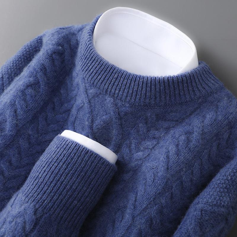 Мужской толстый вязаный полушерстяной свитер - Повседневный свободный базовый слой 3XL