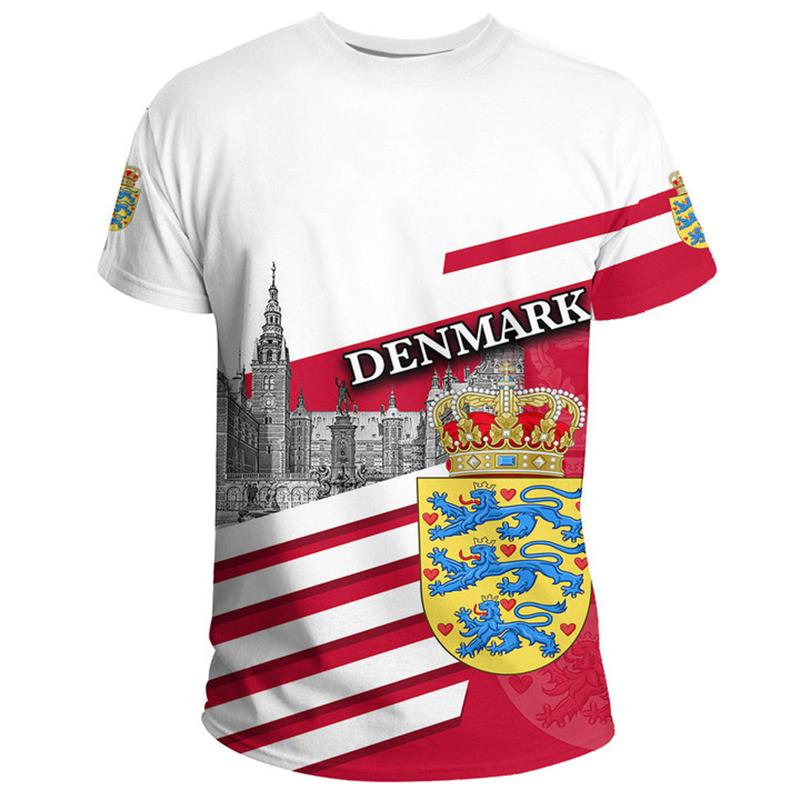 T-shirt con Stemma Bandiera Danimarca Stampa 3D per Uomo Design Cool T-shirt Abbigliamento Donna Moda Harajuku Streetwear Magliette Uomo Top 4XL