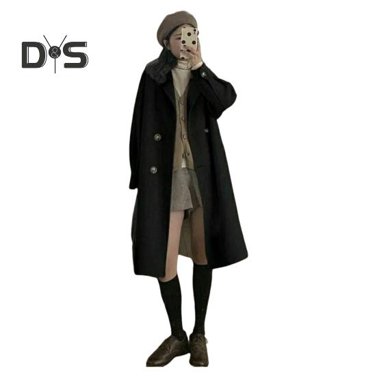 

Женское зимнее пальто с отложным воротником и карманами, однотонное двубортное, утолщенное, свободного кроя, пальто, термобелье с длинными рукавами, для поездок на работу, свиданий, весна-осень L чёрный