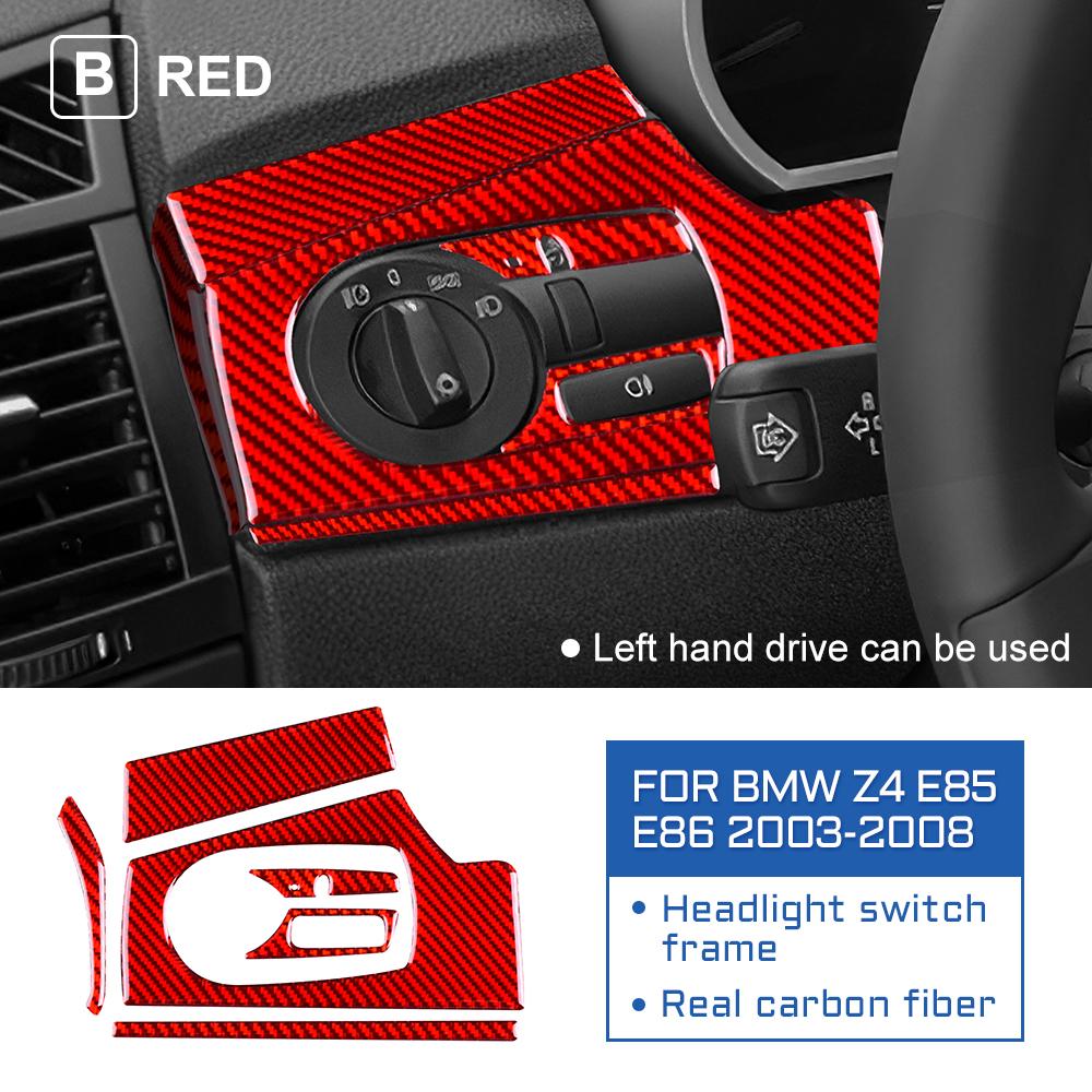 Carbon Fiber Style Headlight Switch Button Frame Sticker for BMW Z4 E85 E86 2003-2008 Interior Trim red