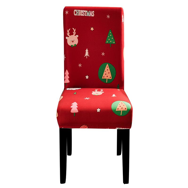 Christmas Chair Cover Dustproof 1 PCS Cartoon Santa Snowman Print Stretchable Fabric Anti Slip Removable New Year Party Decoration