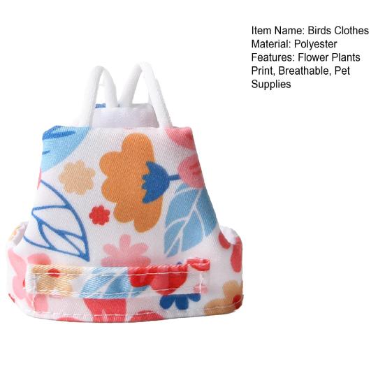 Vogelkleidung Waschbar Wiederverwendbar Blumen Pflanzen Druck Fluganzug Outfits Nymphensittiche Sittiche Tauben Kleine Vögel Verstellbarer Riemen Weste Haustierbedarf