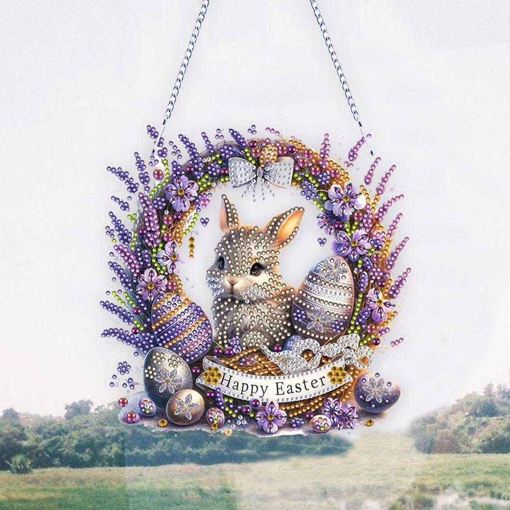 Easter Bunny Diamond Art Hanging Pendant Diamond Painting Home Decor 5D DIY Diamond Painting Dots Pendant for Window Decor