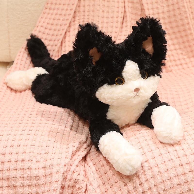 New Lifelike Devon Rex Cat Plush Toys Handmade Stuffed Lying Prone Cat Doll Soft Comfy Kids Companion Doll Cute Birthday Gift
