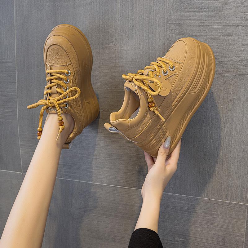 8cm Synthetic Genuine Leather Spring Chunky Sneakers Shoes Women Combat Autumn Warm Winter Ankle Platform Wedge Booties
