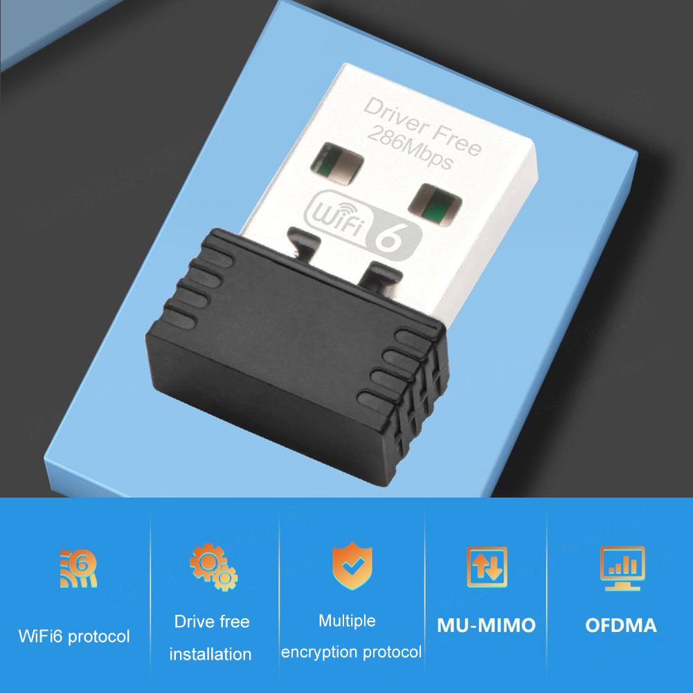 WIFI6 USB WIFI Network Card 286.8Mbps 2.4GHz Wireless External Receiver 802.11b/g/n/ax for PC/Laptop/Desktop