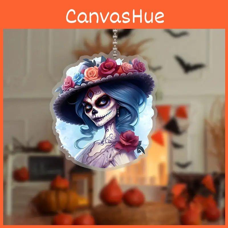 Decor Car Acrylic Halloween Skull Flower Hat Design Pendant For Auto Interior
