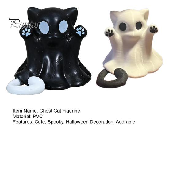 Autumn Harvest Home Decoration 2 Pcs Halloween Ghost Statue, Cute Cat Figurine, Cartoon Unique Thanksgiving Gifts for Friends Mini Spooky Kitten