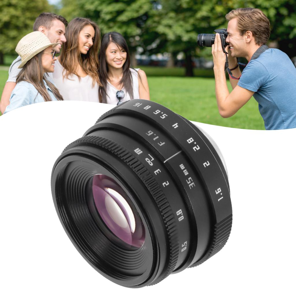 35mm Camera Lens F1.6 Large Aperture C Mount Fixed Focus Manual Focus Lens for Mirrorless Camera Bla