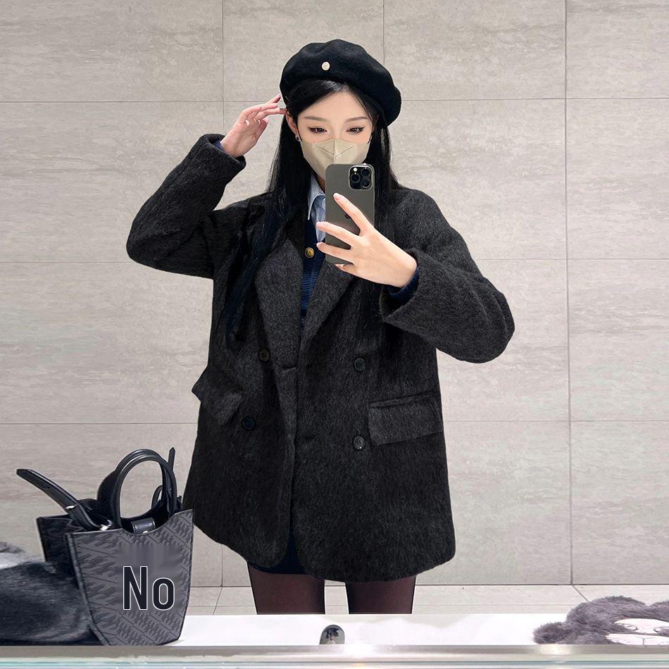 

2025 Женское высококлассное пальто из шерстяного флиса для миниатюрных: Двустороннее, утолщенное короткое пальто для осени/зимы M for 115-125 jin чёрный