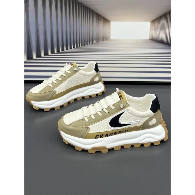 Mens Chunky Sneakers Leather Patchwork Thick Sole Platform Casual Running Shoes
