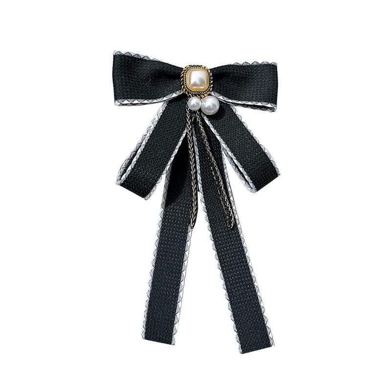 Korean Style Simple Bow Tie Pin Simple Imitation Pearl Brooch Women Black Mourning Corsage Shirt Collar Clothes Brooches