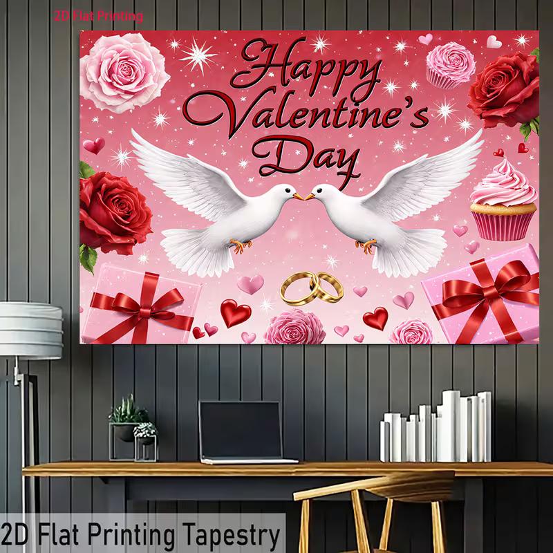 Romantic Pink Valentine's Tapestry, Hearts, Gifts & Wedding Rings Print