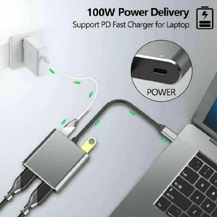 Aluminum USB C Adapter Dock Double HDTV 4K 60Hz Output Type C to HDTV Splitter for Double Monitors