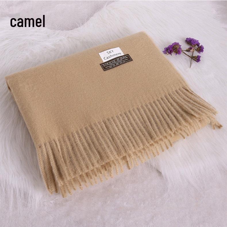 

Женский зимний однотонный шарф с кисточками - толстая теплая шаль в корейском стиле из искусственного кашемира 70*200CM верблюд