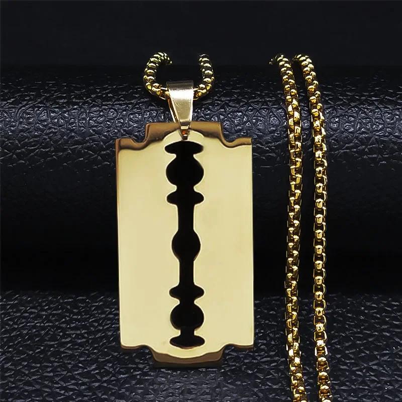 Stainless Steel Razor Blade Long Necklace for Men Women Black Color Punk Gothic Steampunk Grunge Hip Hop Necklaces Jewelry  913