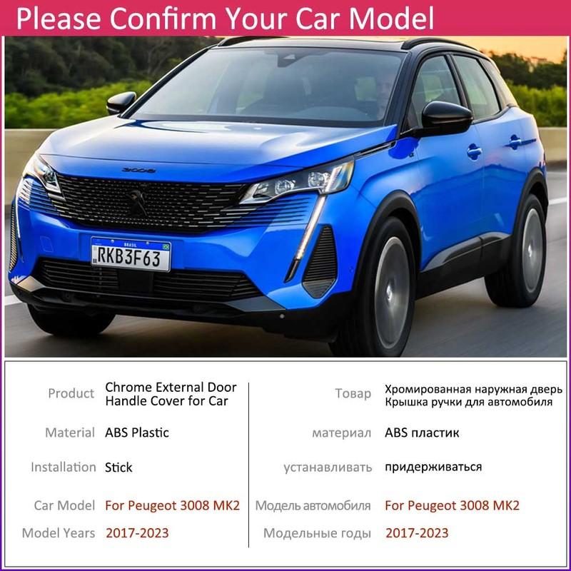 Car Chrome Door Handle Cover Trim Set for Peugeot 3008 MK2 P84E 2017~ Auto Luxuriou Chrome Exterior Accessories 2nd Gen