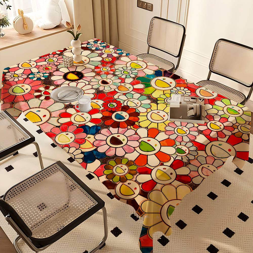 Blumen T-Takashi Kunst M-Murakami Rechteckige Tischdecken Waschbar Party Küche Esszimmer Wohnzimmer Geburtstagsdekoration Tisch