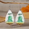 Retro Fun Geometric Elephant Pattern Wooden Earrings