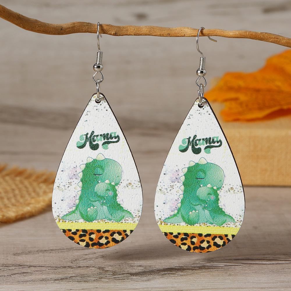 Retro Fun Geometric Elephant Pattern Wooden Earrings