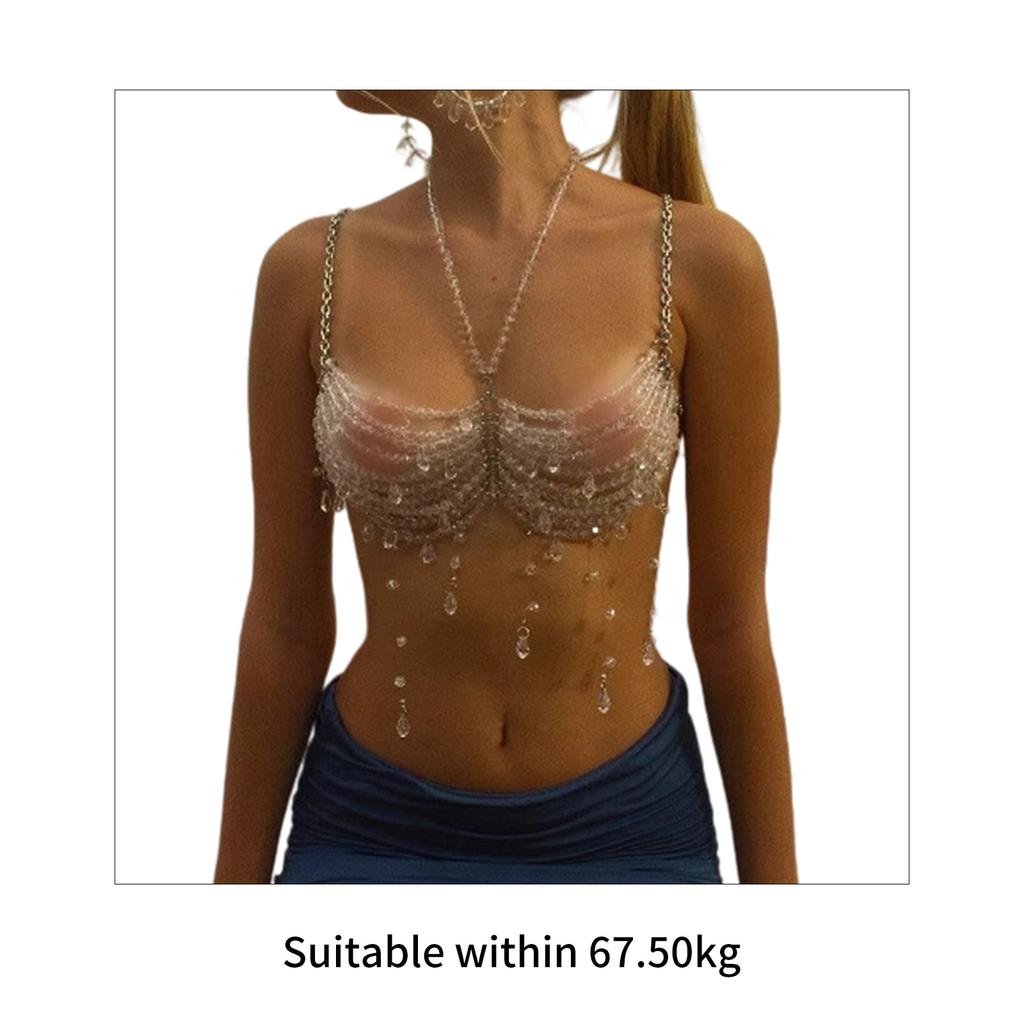 Beaded Body Chain Multilayer Chest Chains Festival Raves Body Chain Harness Body Accessories Jewelry for Women Girls