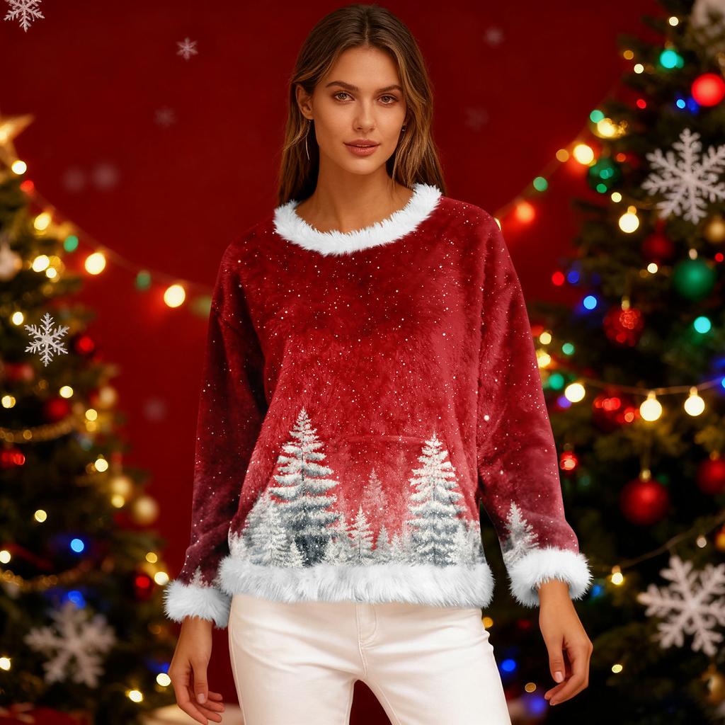 Women's Casual Fleece Sweatshirt  Long-Sleeve Round  Neck Casual Comfortable Loose-Fit Lightweight Women's Flannel Sweatshirt