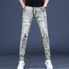 Vintage Heavy Washed Work Jeans Men's Spring and Autumn Models Scraping and Abrasive Edge Slim Trousers Trousers Small Leg Tide