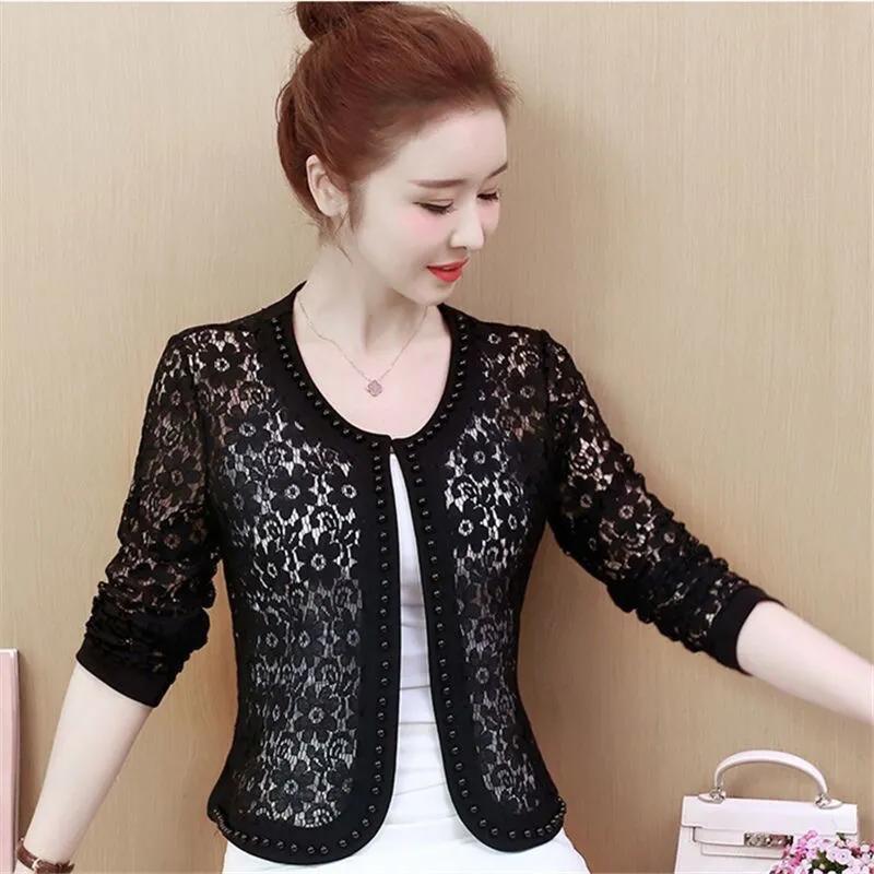 Women's Summer Short Lace Thin Jacket Solid Color Knit Elegant Sunscreen Tops