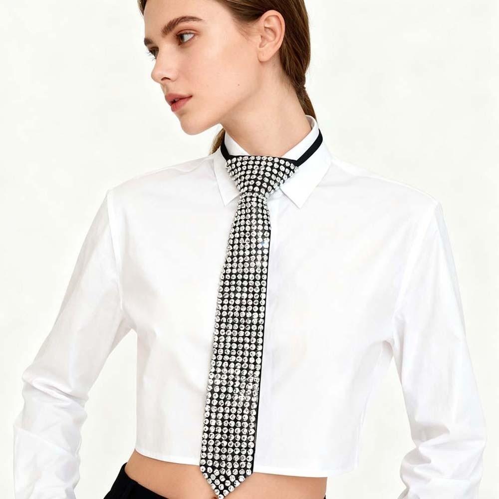 Choker Full Rhinestone Tie Locomotive Style Pre-tied Tie Y2K Punk Style Long Necktie  Students