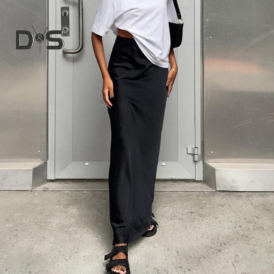 Women Satin Skirt High Waist Midi Long Skirt Slim Wrap Hip A-line Faux Silk Skirts for Spring Summer Streetwear
