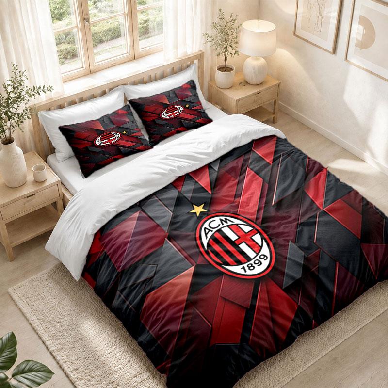 Set Biancheria da Letto 1 Copripiumino 2 Federe Stampa AC Milan Decorazione Camera da Letto Casa