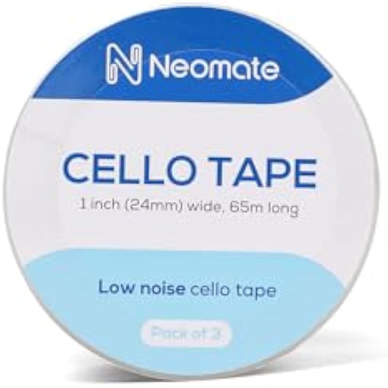 

Neomate Low Noise Cello Tape | 1 Inch (24mm x 65m), Transparent | Set of 3 | Multipurpose Adhesive Tape for Office, Home