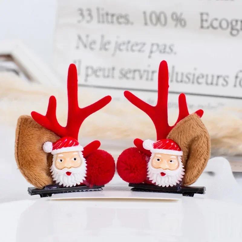 2pcs Christmas Hairpin Cute Antler Deer Ear Hair Clips Santa Claus Snowman Barrettes for Girls Headwear Women Hair Accessories