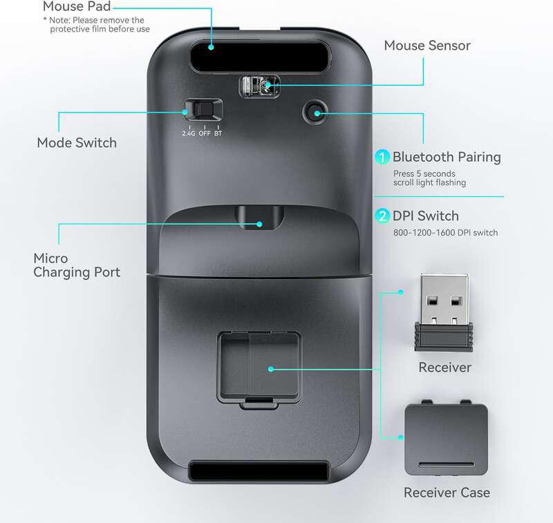 Rechargeable Dual Mode Arc-Shaped Rotatable Bluetooth Wireless Mouse