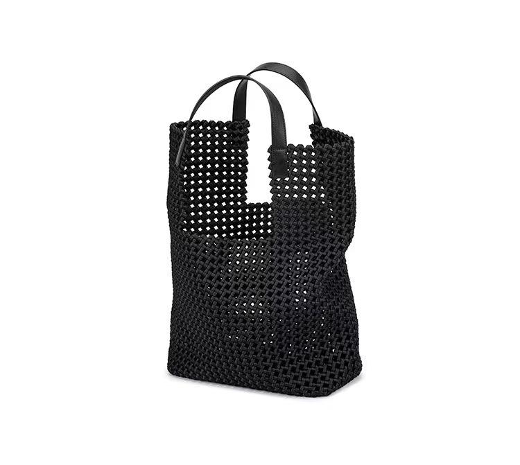 New Large Capacity Hand-Woven Pinwheel Knot Tote Bag with Niche Cutout Design for Mother and Child.