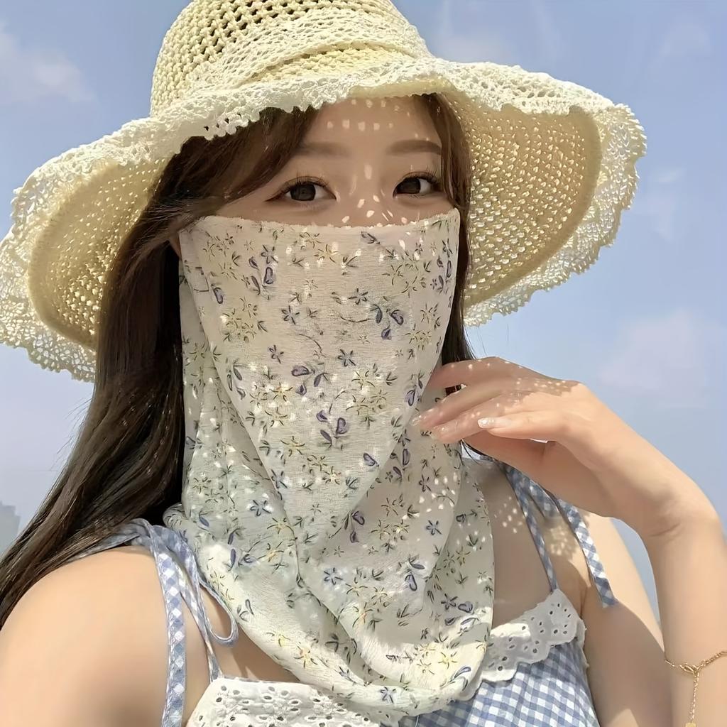 Women's Bohemian Floral Print Neck Scarf Breathable Full Coverage Windproof Outdoor Beach Accessory for Casual Outings & Summer Activities