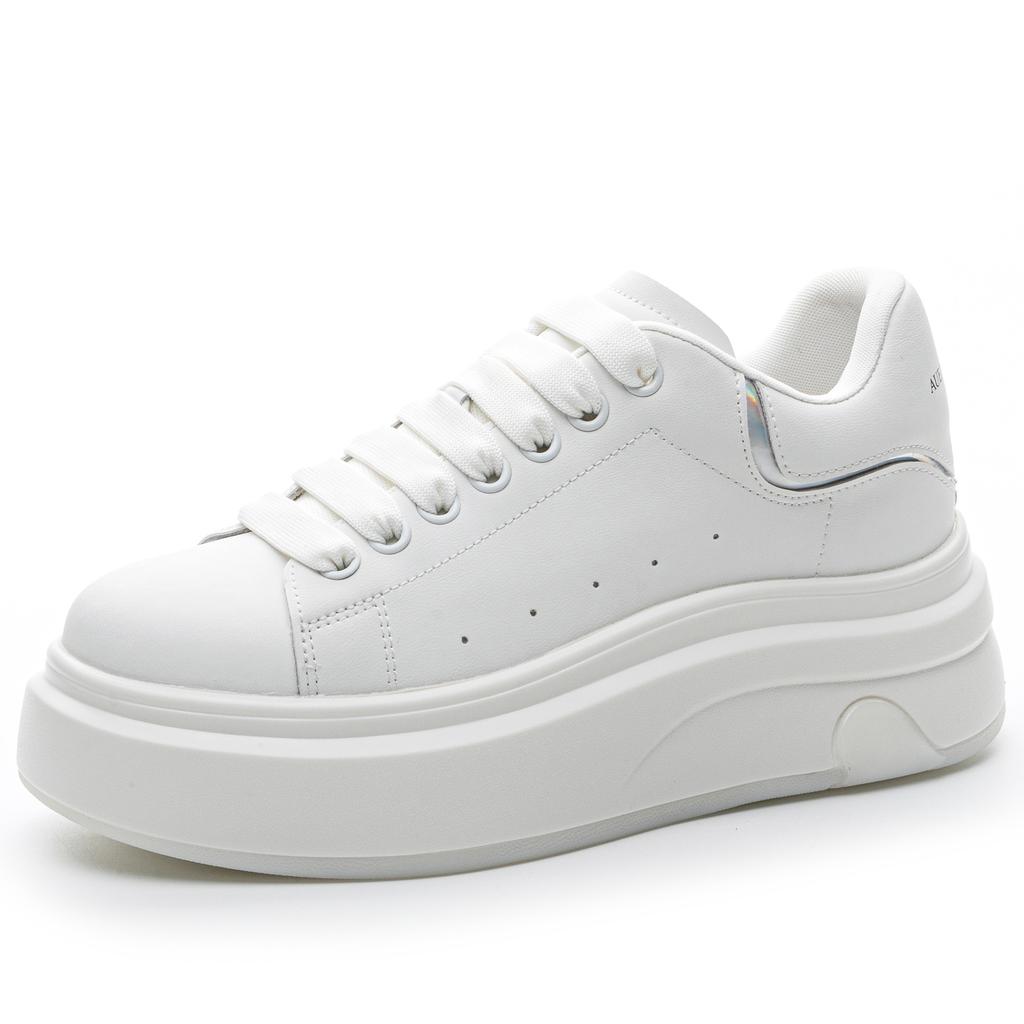 Customized McQueen Little White Shoes Women's Spring 2025 New Personalized Design Sense Thick Sole Heightening Sports and Leisure Shoes Women