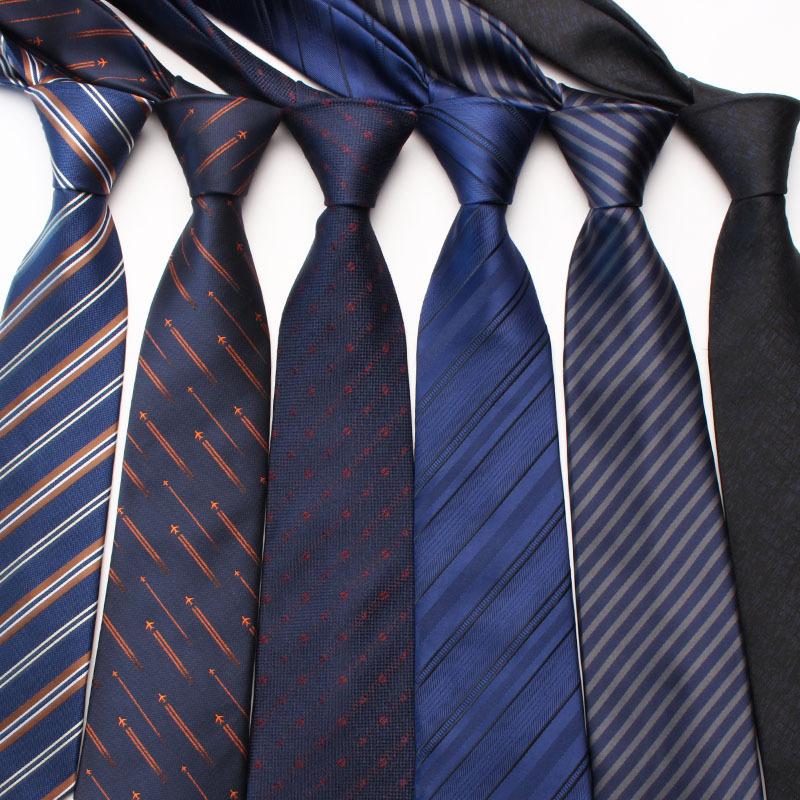 Navy Blue Series Oblique Striped Tie Men'S Business Flower 8Cm Polyester Silk Tie