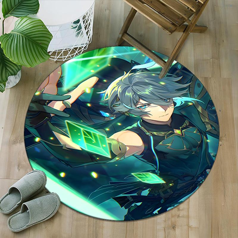 1pc Genshin Impact Alhaitham1 Print Round Carpet Chair Round Carpet Suitable for Bedroom Living Room Home Decorative Carpet