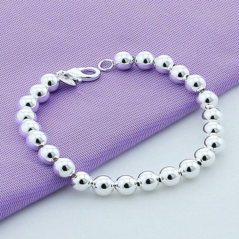 8mm glattes Perlenkettenarmband 925 Sterling Silber Schmuck